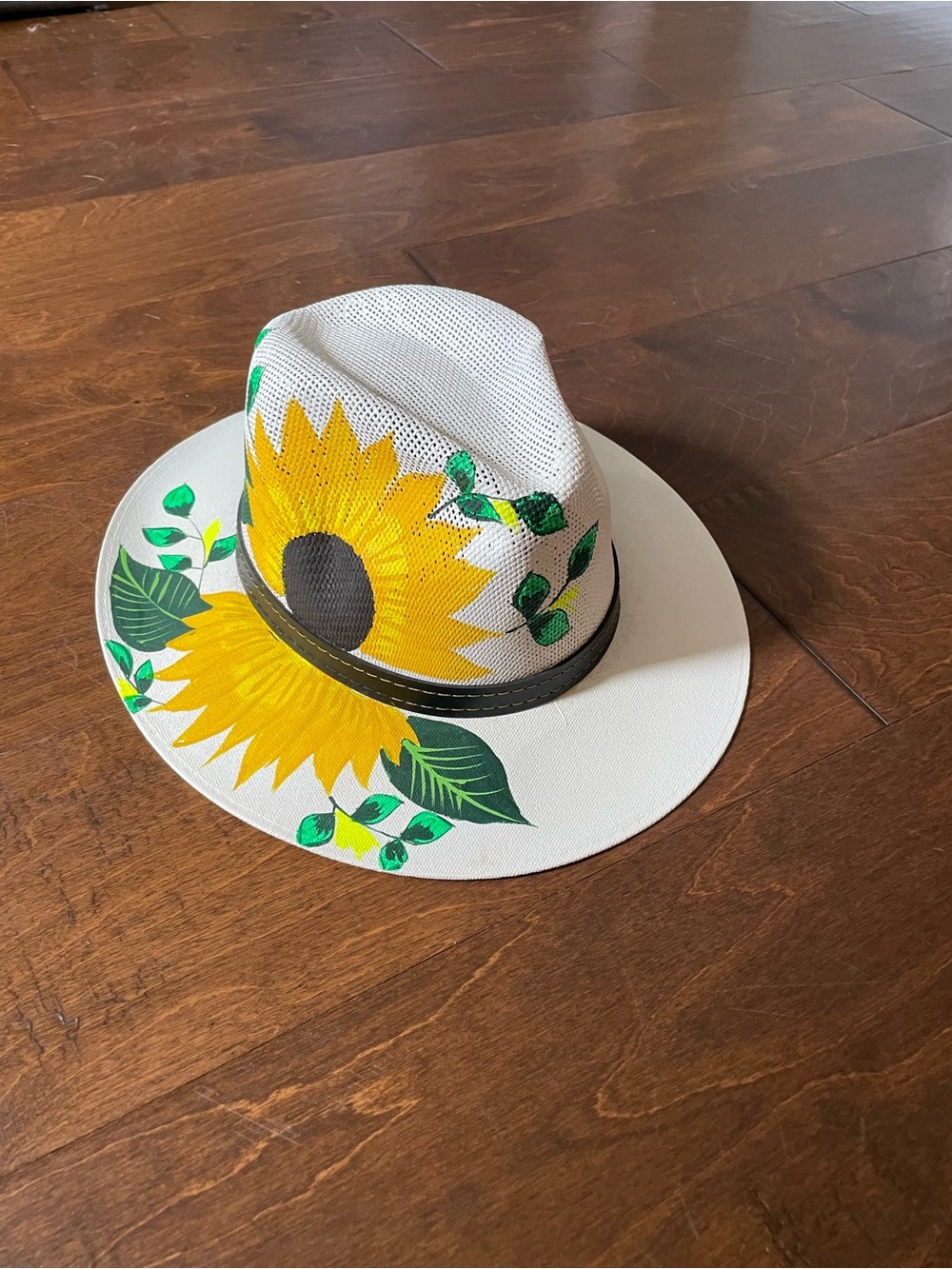 White Sunflower Hand-Painted Fedora Hat